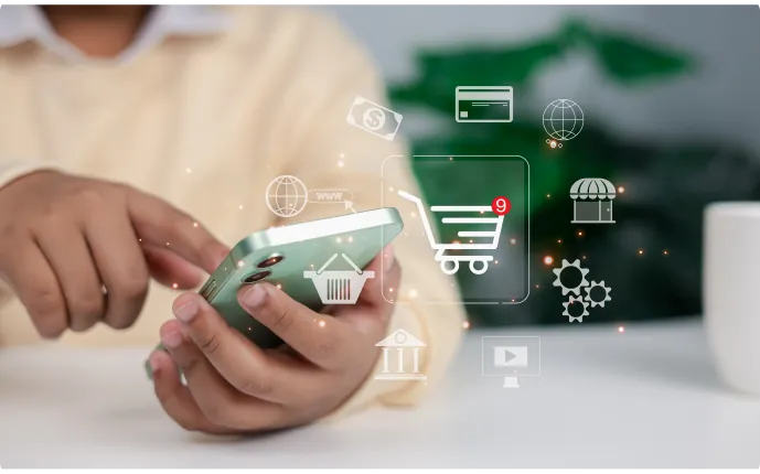 Person setting up an online store from a mobile phone