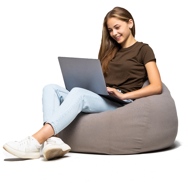 Happy young woman using a laptop