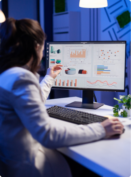 Business analytics dashboard on a desktop monitor