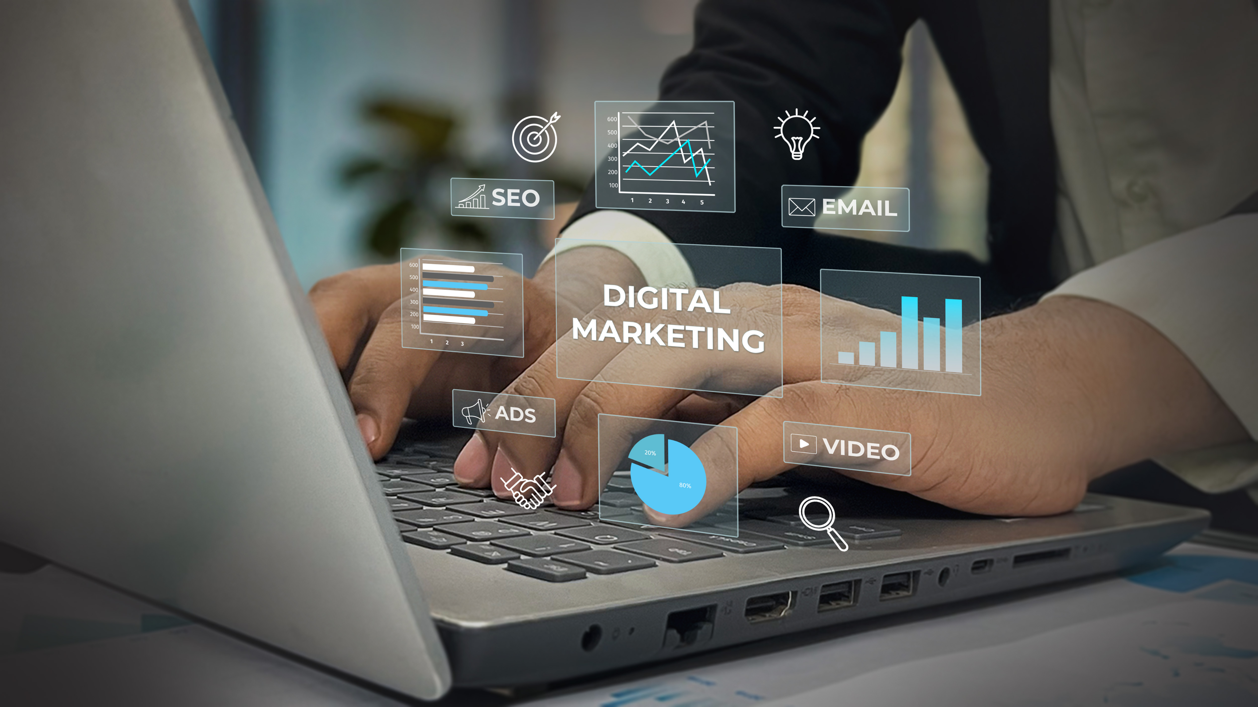 Digital marketing dashboard on a laptop