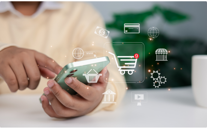 Person setting up an online store from a mobile phone